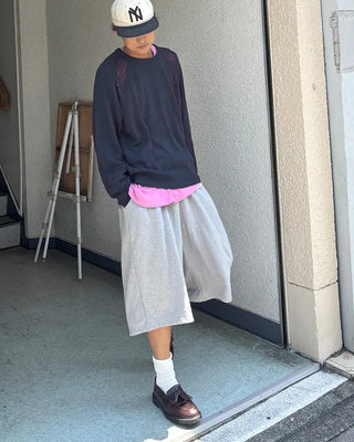 Belted wide sweat Bermuda shorts