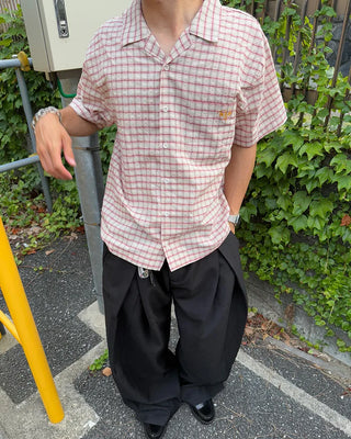 Checked embroidered short-sleeved shirt