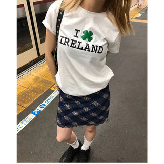 Checkered elastic waist mini skirt