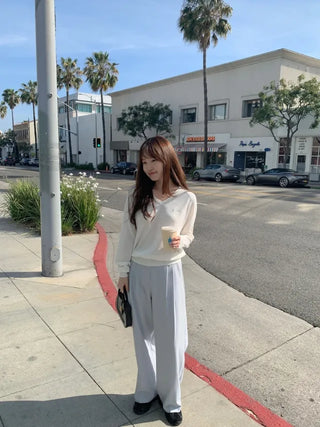 [6 colors] Pleated wide-leg slacks