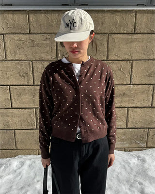 Polka Dot Round Neck Cardigan
