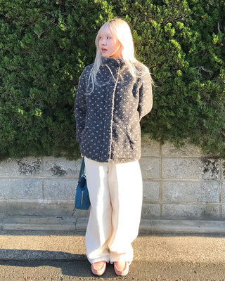 Dot fleece zip-up