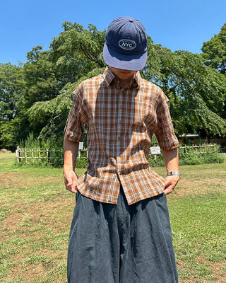 Checkered short-sleeved T-shirt