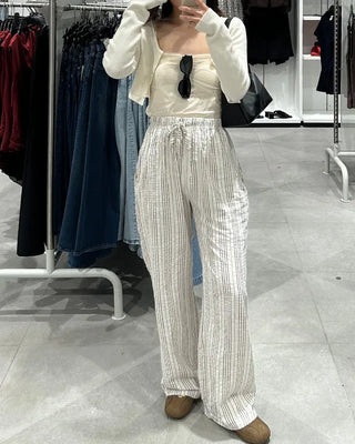 Striped Loose Fit Elastic Waist Pants