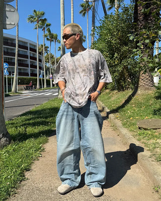Wide balloon denim pants