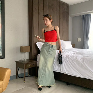 Long denim skirt