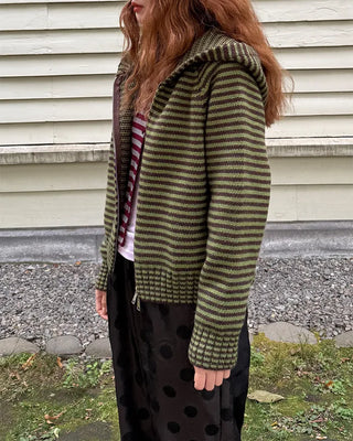 Striped knit zip-up
