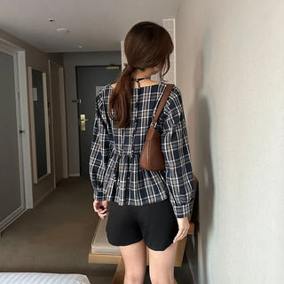 2-way check peplum blouse