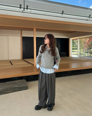 Shirt-layered loose-fit knit