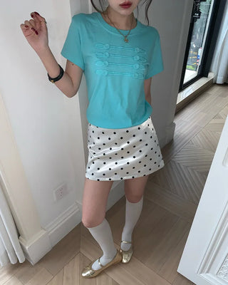 Polka dot satin mini skirt