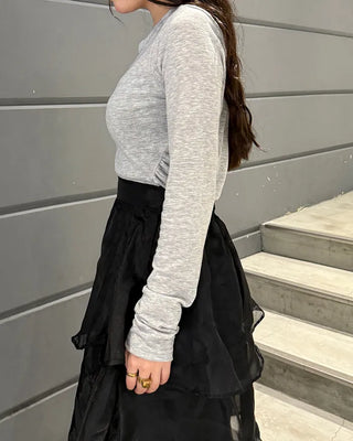 Side-shirred long-sleeve T-shirt