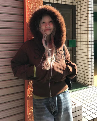 Corduroy Fur Hooded Zip