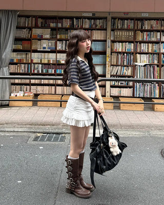 Shirred tiered pleated mini skirt