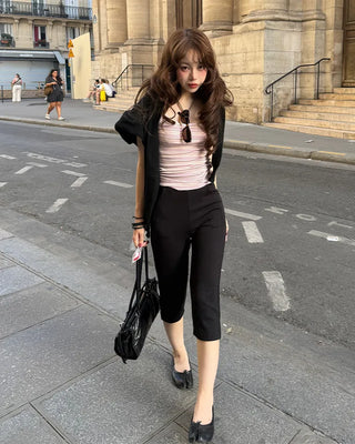 Round neck knit cardigan