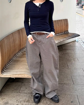 Layered Button Long T-Shirt