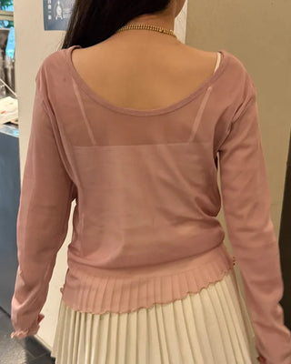 Ribbon sheer long-sleeve T-shirt