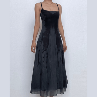 U neck butterfly print mesh cami maxi dress