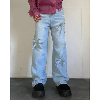 Ribbon denim pants