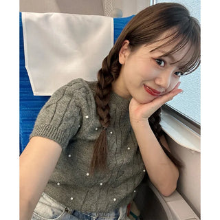 Pearl Cable Knit Short Sleeve Knit