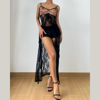 Leopard print lace patchwork short pant set