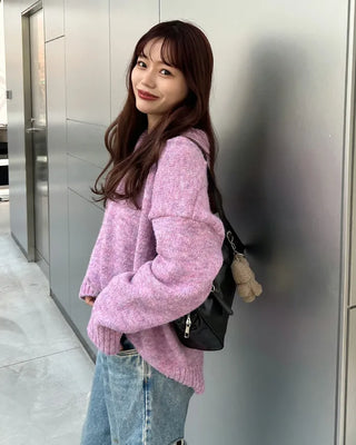 Colorful V-neck loose-fit knit