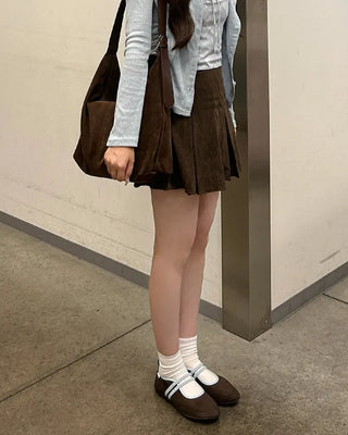 Corduroy pleated mini skirt