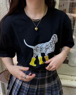 Rain boot puffy print half-sleeve T-shirt
