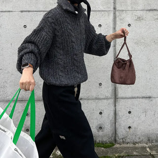 Cable Zipper Cardigan