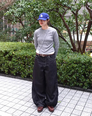 (Unisex) Color-block balloon denim pants