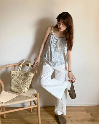 Striped button blouse