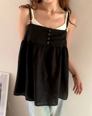 Back-button sleeveless blouse