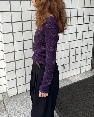 Floral print sheer long t-shirt
