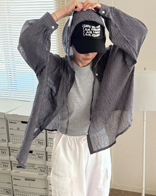 Checked hooded shirt
