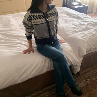 Nordic pattern knit zip-up