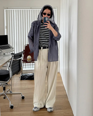Cotton blend hooded shirt