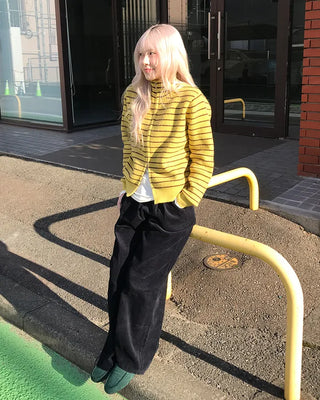 Striped knit zip-up