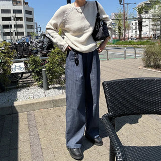 One-tuck easy denim pants