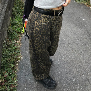 Unique leopard print wide-leg pants