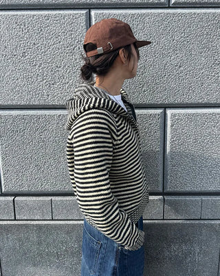 Oversized striped hooded zip-up