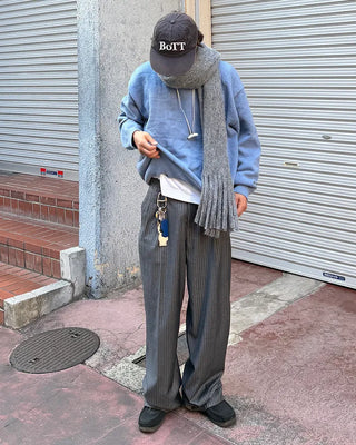 Two-pleat striped slacks