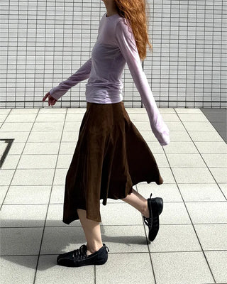 Round neck sheer long sleeve