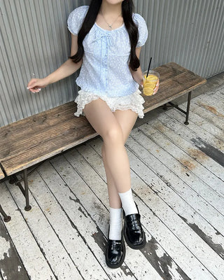 Puff sleeve lace detail blouse