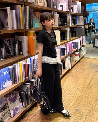 Lace Shirring Half-Sleeve T-Shirt