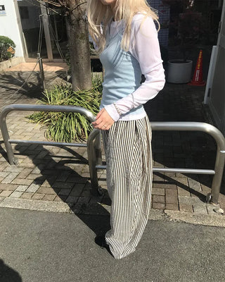 Striped pants with string waistband