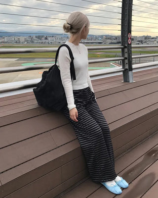 Striped elastic waist pants