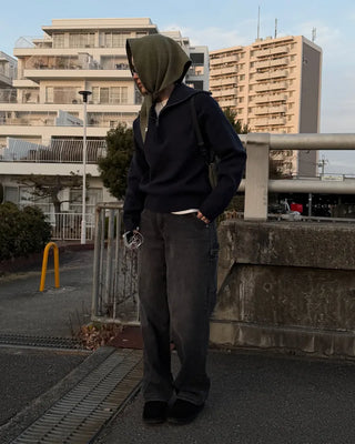 Big Collar Half-Zip Knit