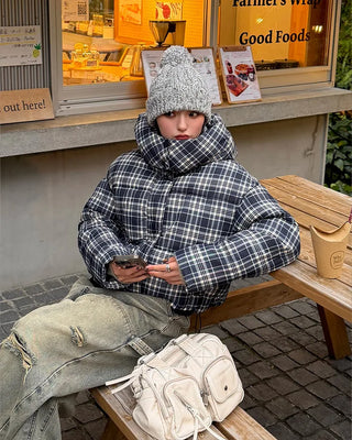 Checked Hooded Down Jacket