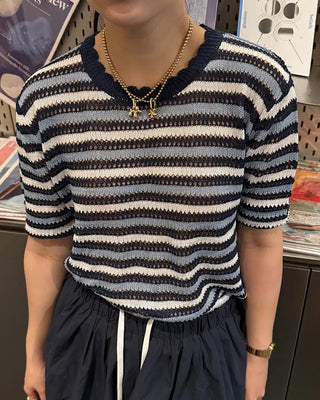 Wave Rib Border Half Sleeve Knit