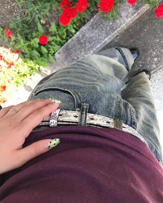 Butterfly perforated leather belt