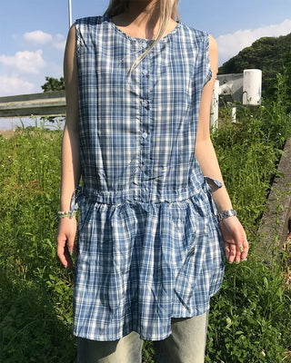 Checkered frill ribbon dress